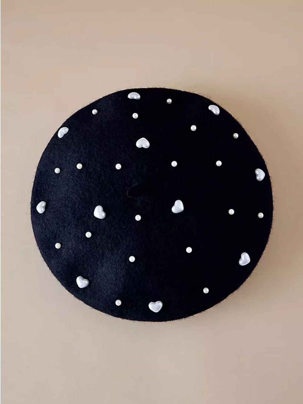 New Anthropologie Maeve Heart Pearl Embellished Beret black white hat sample